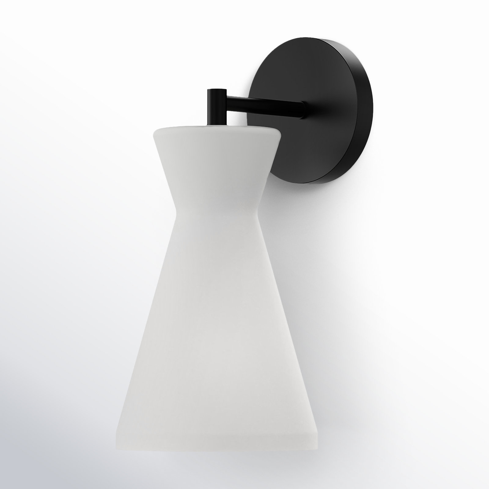 Langford Single Light Glass Steel Dimmable Armed Sconce, Matte Black