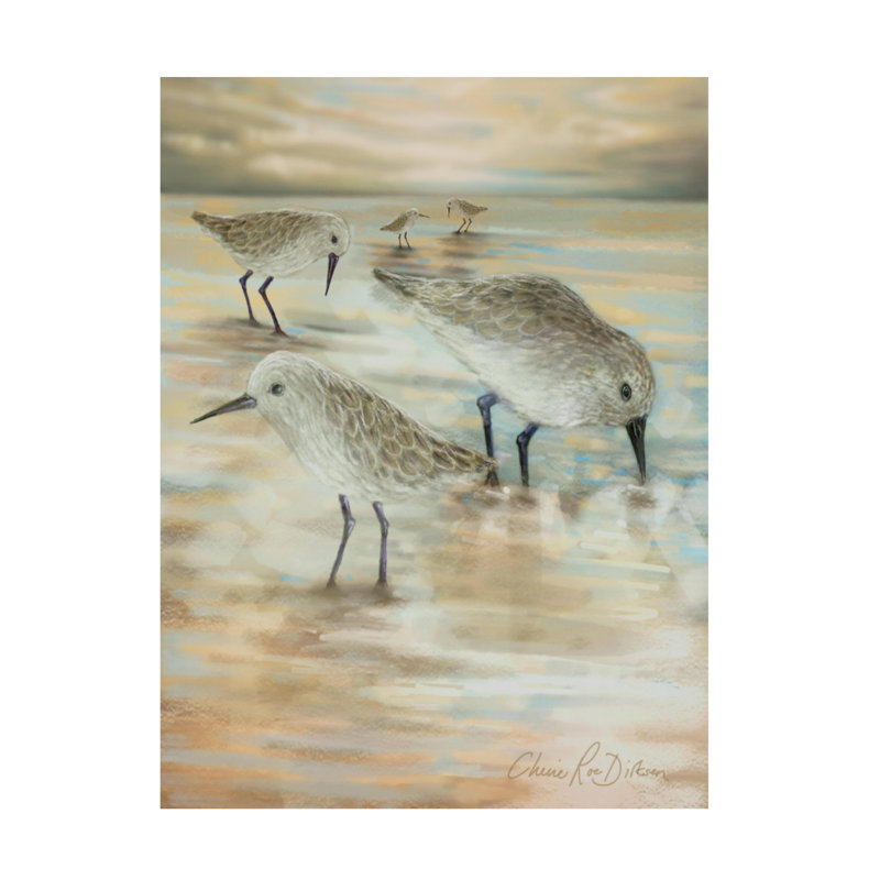 «Sandpipers» par Cherie Roe Dirksen - peinture sur toile tendue, H 19 po x l 14 po x P 2 po