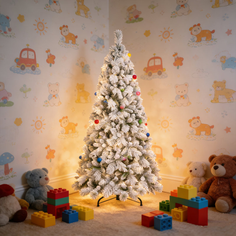 Arbre de Noël enneigé 5 pi, PVC enneigé et branches à aiguilles dures, structure à charnières pour une installation facile, support en métal stable