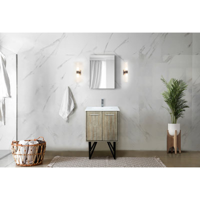 24 In. W Rustic Bathroom Vanity Featuring White Quartz Top, Faucet And 18 Wall - Hung Mirror For Stylish Decor Bathroom, Countertop, Mounted Long Term Use