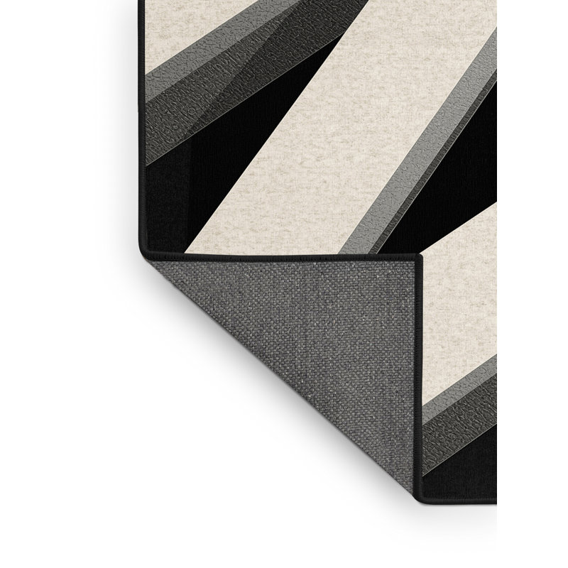 Soft Plush Eaddy Modern & Contemporary Chevron Area Rug in Gray – Black Binding, 4' Square