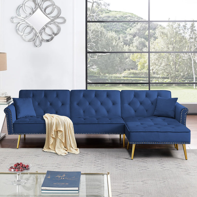 Canapé et méridienne en velours 110,2 po, Velours bleu