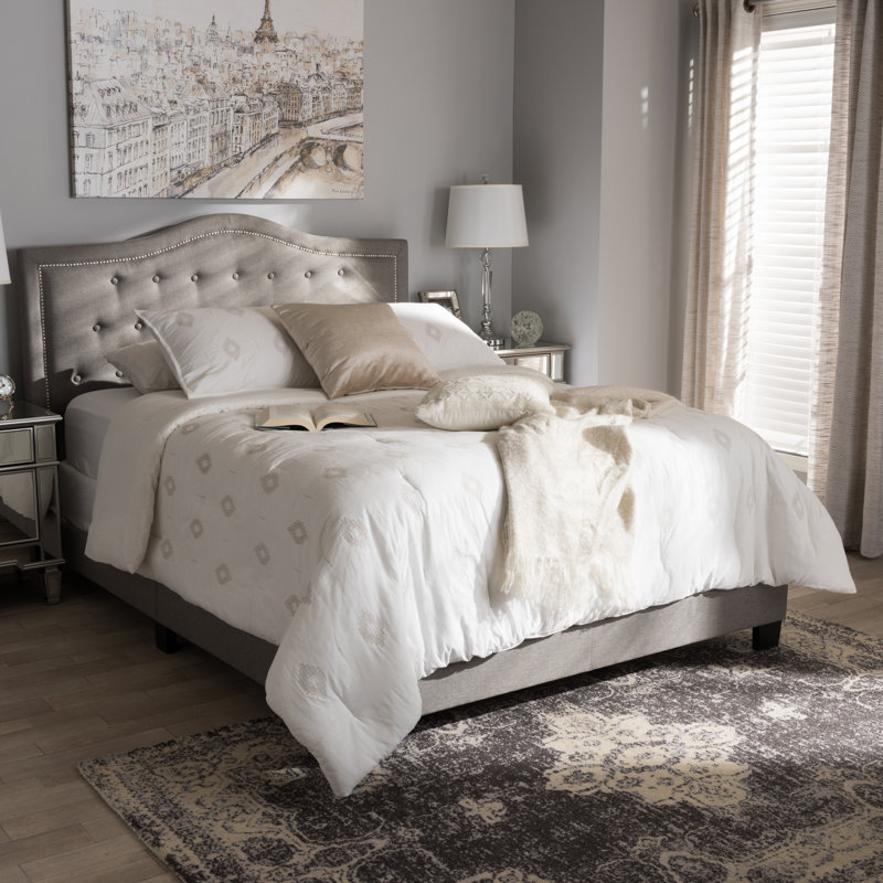Grand lit tapissier Ermadine, Gris clair, Grand