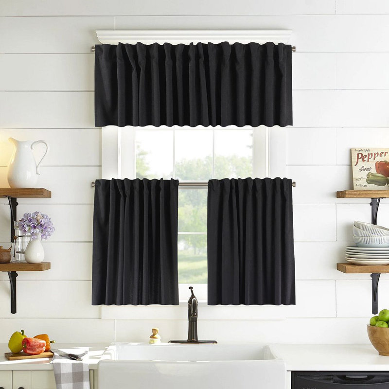 Solid Colour Kitchen Curtain, Black, 100" W x 60" L