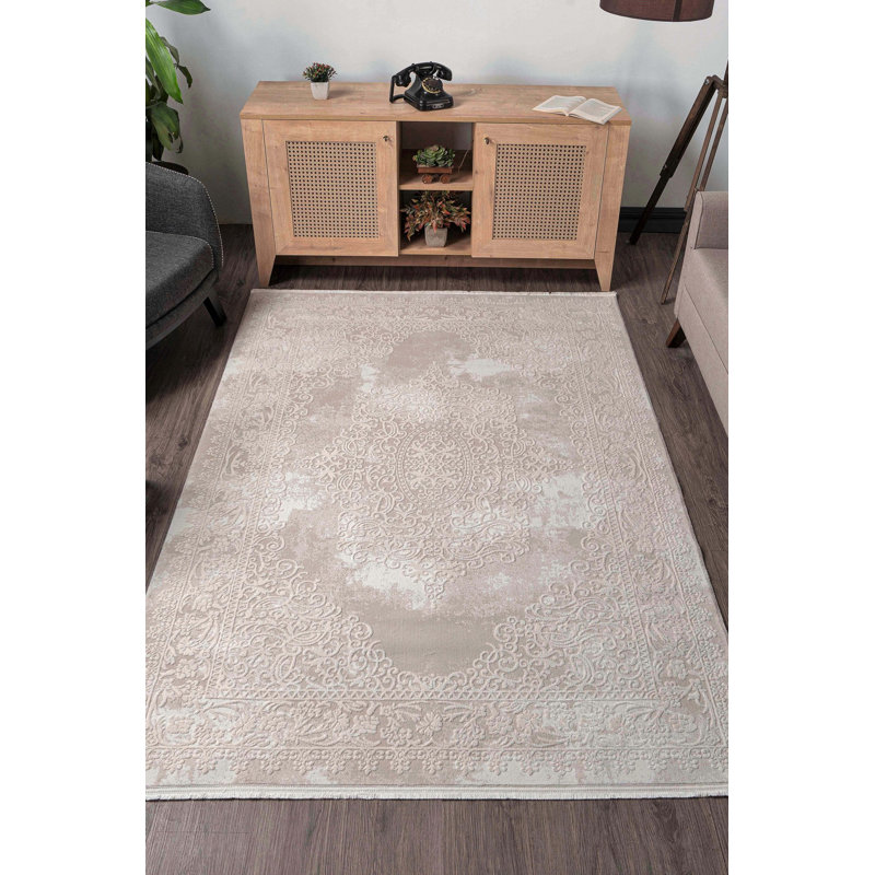 Luxueux tapis tissé, beige | 100% acrylique, 2600 g / m² | 0,5 po de hauteur, semelle en coton / jute | 1 150 000 points de fil | Passer l'aspirateur, nettoyer les taches seulement | Parfait pour les salons et les chambres confortables