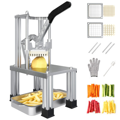 French Fry Cutter With 1/2 Inch And 3/8 Inch Blades, Silver
