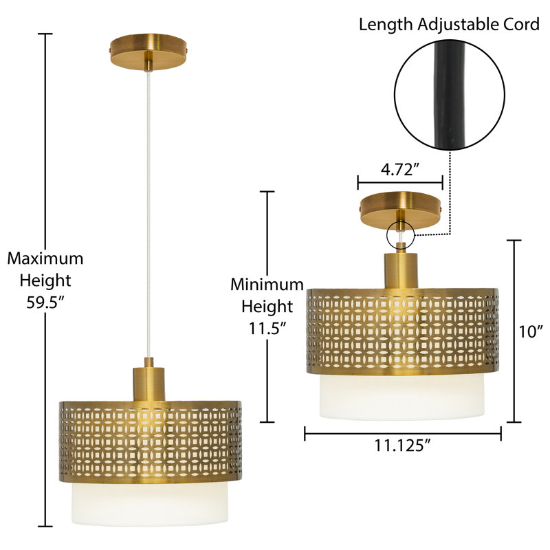 11.125"W 2-Piece Gold and White Shade Hanging Pendant
