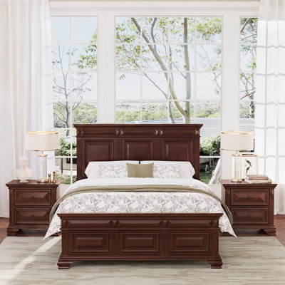 Ensemble de chambre à coucher 3 pièces avec lit et deux tables de chevet Abner