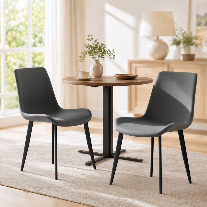 Chaises de salle à manger rembourrées modernes en cuir synthétique avec pieds robustes en métal (ensemble de 6), Gris foncé