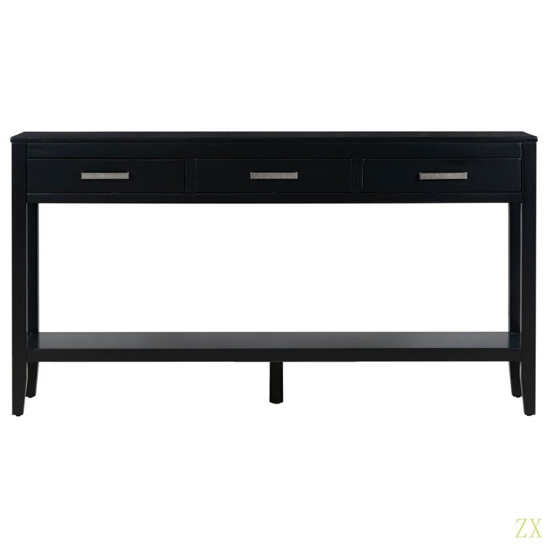 62.2'' Farmhouse Entryway Table With 3 Drawers, Painted Console Table With Bottom Shelf & Iron Handles, Minimalist Sofa Table For Living Room, Hallway, Kitchen, Bedroom, Office