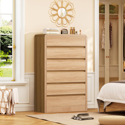 Commode haute 49,2 po avec commode à profil incurvé, commode haute pour chambre à coucher avec 6 tiroirs