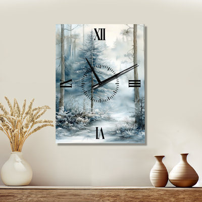 Horloge murale minimaliste « Paysage forestier à dégradé de lumière III », imprimée sur métal