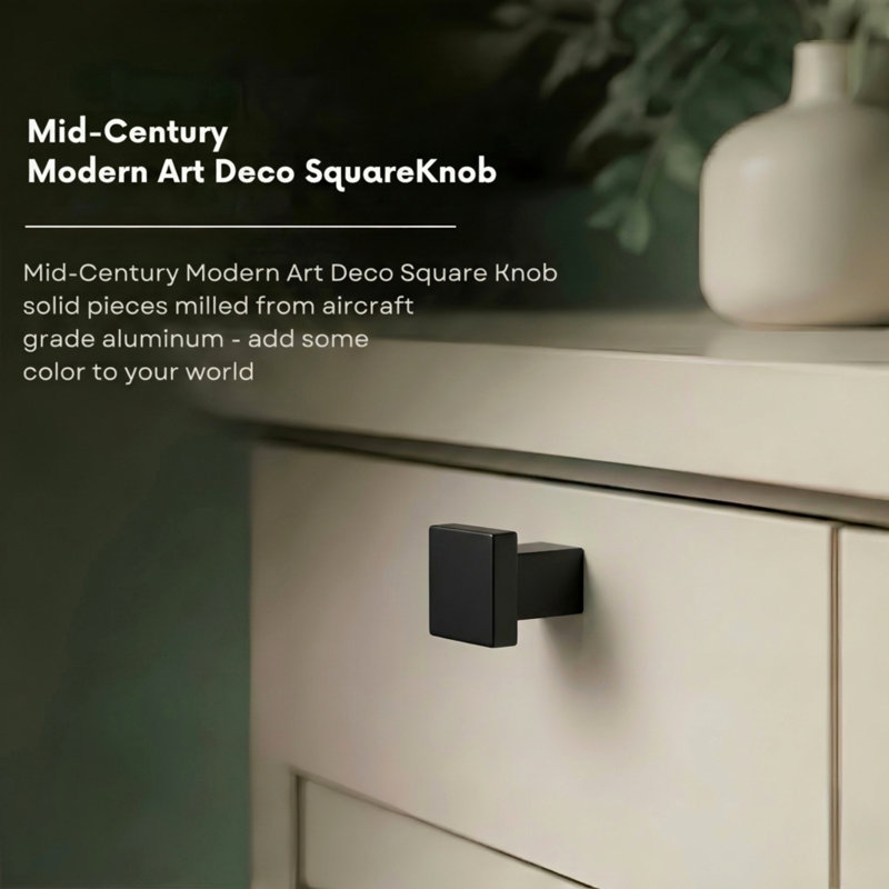 ROUS Hardware Art Deco Square Knob, Charcoal (Black)