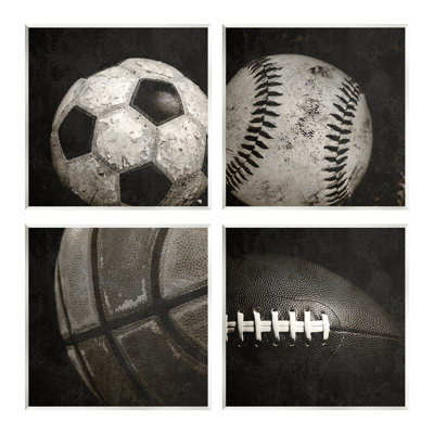 Sports Balls Photography 4 Piece Wall Plaque Art Set by Kim Allen