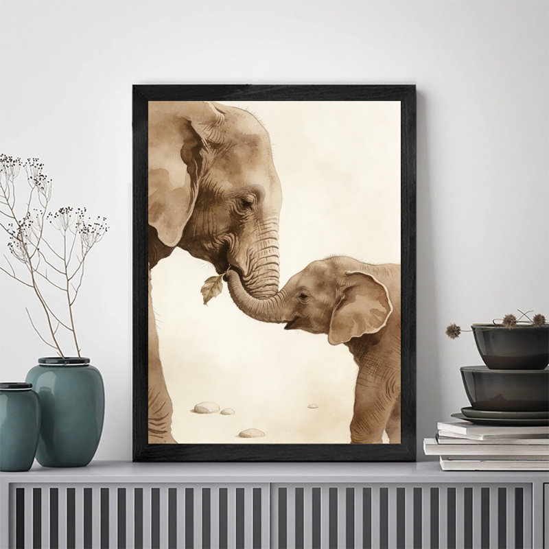 Art encadré noir «A Mother's Love: Mother and Baby Elephant Wall Art Realism», impressions encadrées, H 25 po x l 17 po