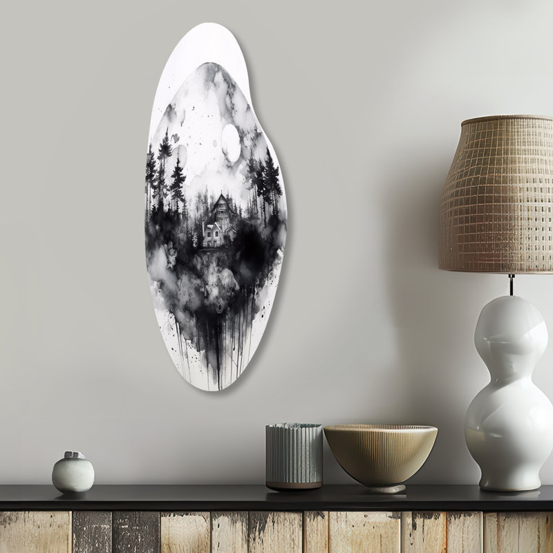 Art mural asymétrique en métal Cabin Solitude, H 30 po x l 11 po x P 1 po