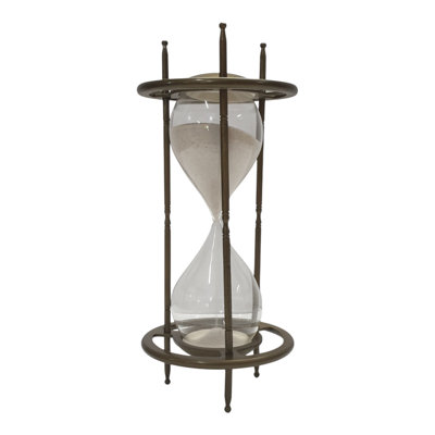 Sablier cylindrique en métal avec cadre en verre pour la décoration intérieure - Objet décoratif pour le salon - 28 cm, bronze et transparent