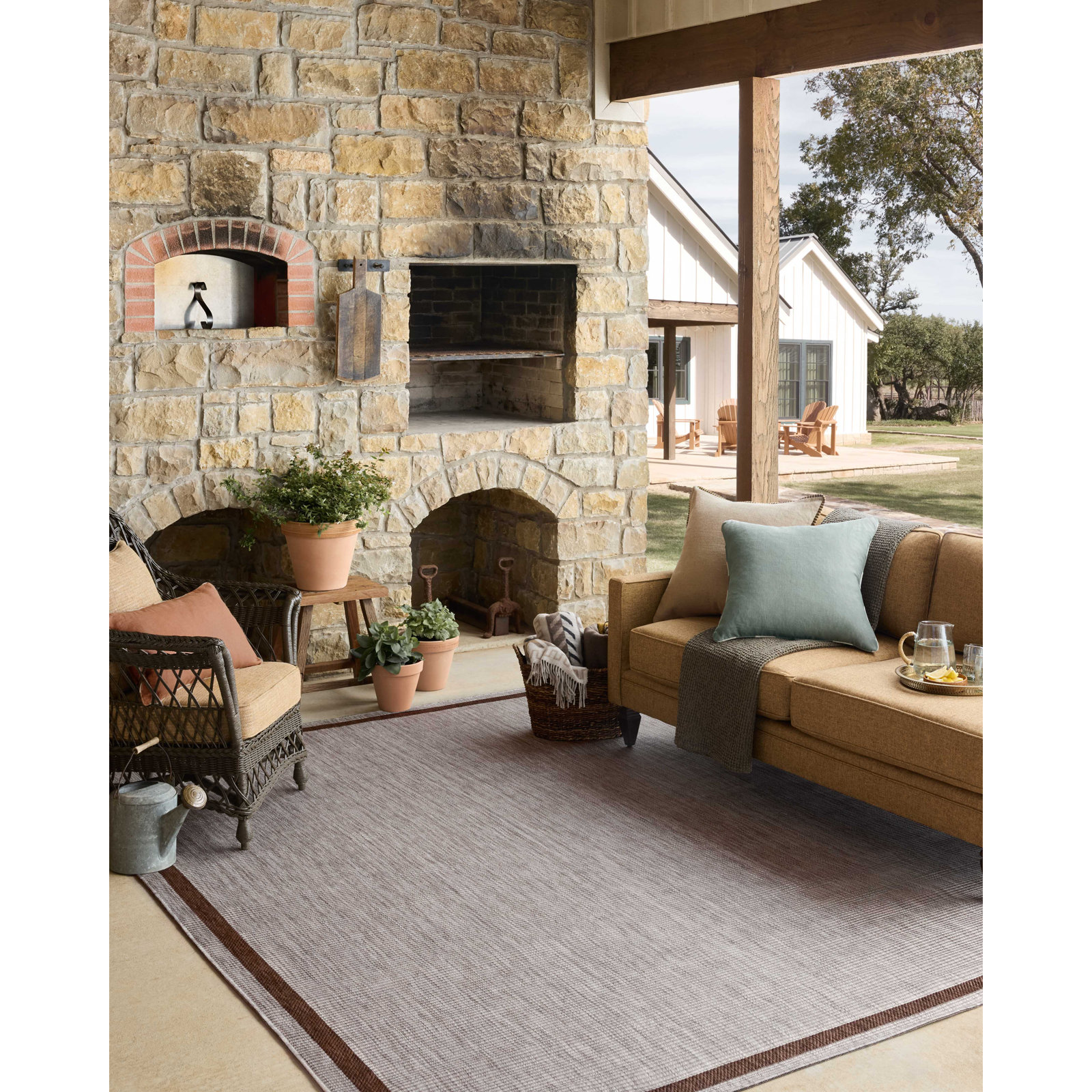Easton Dove Coffee Geometric Outdoor Rug, Rectangle 5'3" x 7'6"