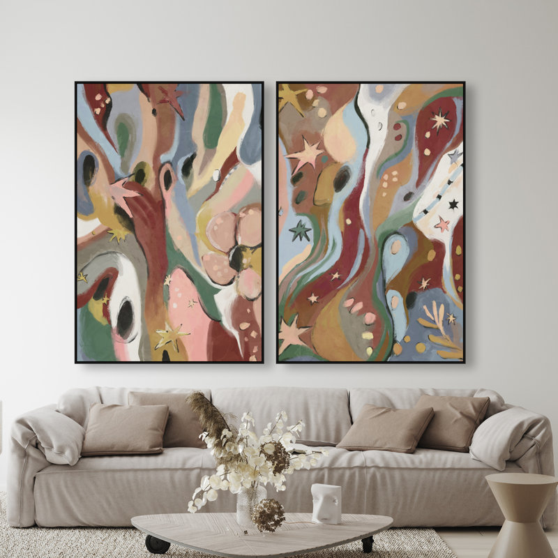Modern Folk Set Set by Oliver Gal, 92"H x 62"W, Black Floater Frame