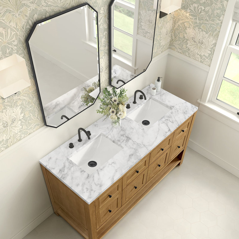 Breckenridge 60'' W Double Vanity, Carrara White Marble, Light Natural Oak, Widespread
