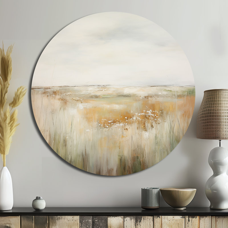 Meadow Grasslands Minimalisme II - paysages d'art rond en métal, H 23 po x l 23 po