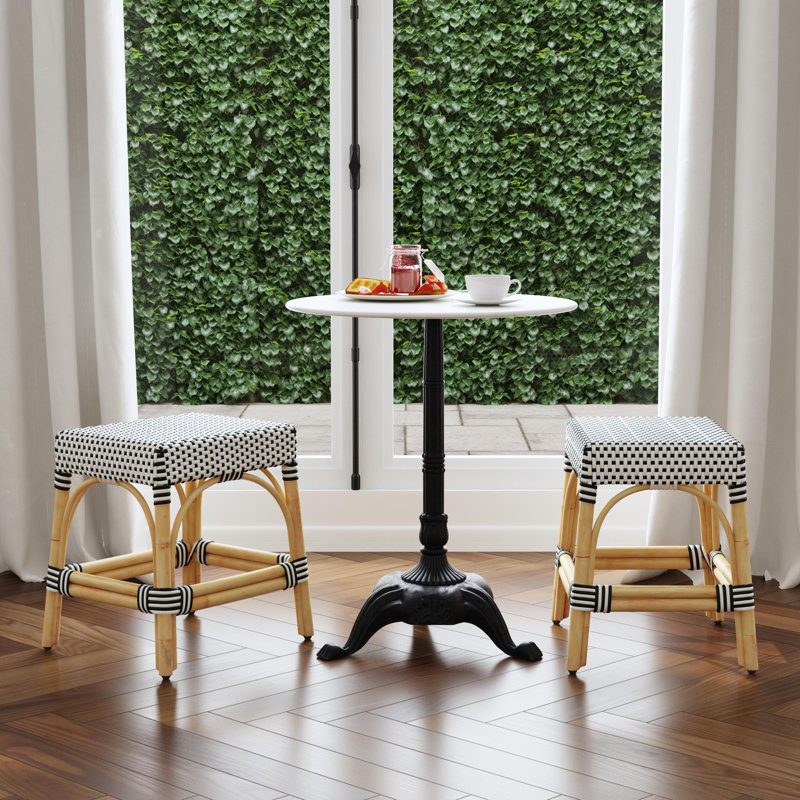 Lennart 18" Dining Stool, Glossy White/ Natural Rattan Frame