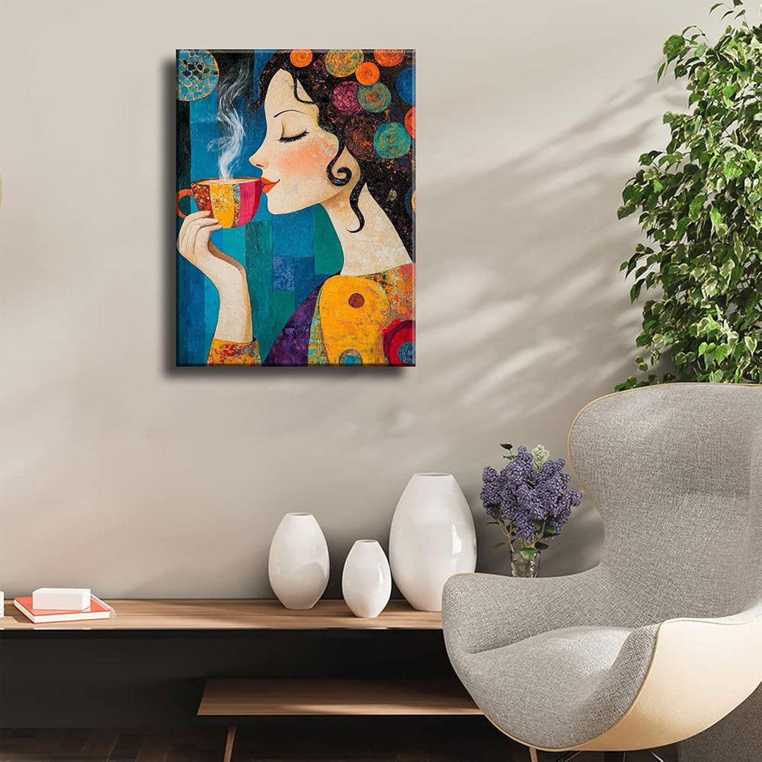 Abstract Coffee Girl Canvas Wall Art Colorful Coffee Women Painting Decor Pictures Modern Figurative Female Posters Prints For Cafe Living Room Kitche