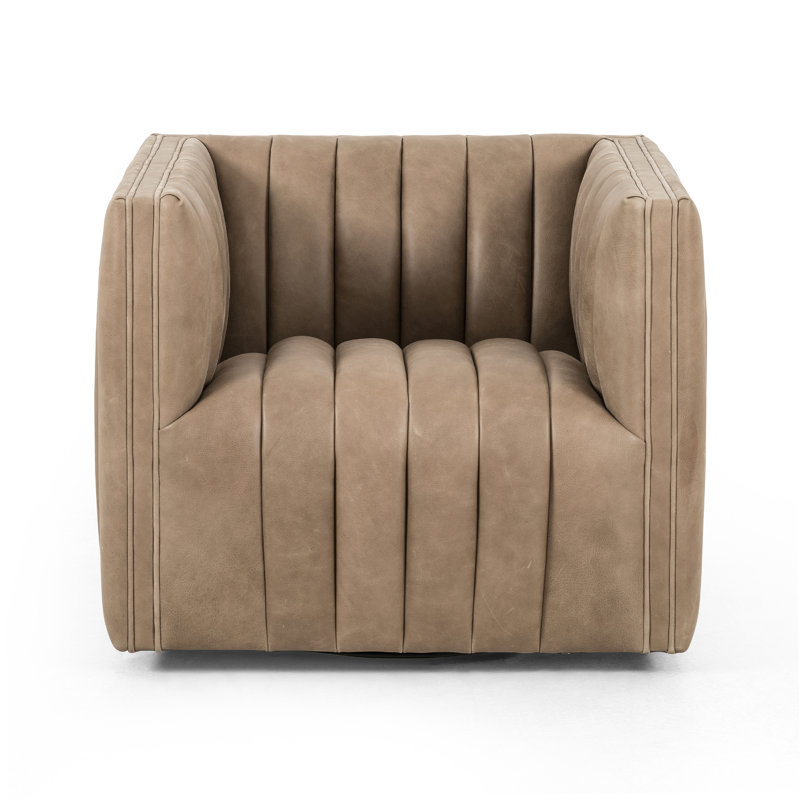 Augustine Swivel Tufted Club Chair, Palermo Drift Top Grain Leather
