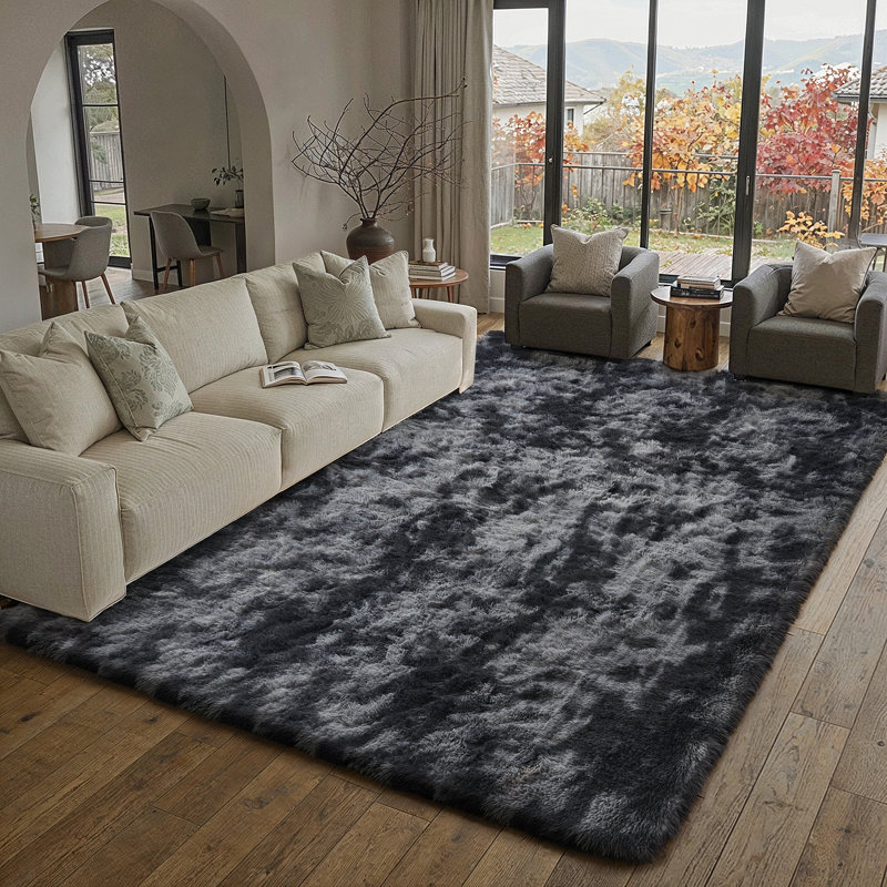 Tapis à poil long Tie Dye, Rectangle 6 pi x 9 pi, Noir