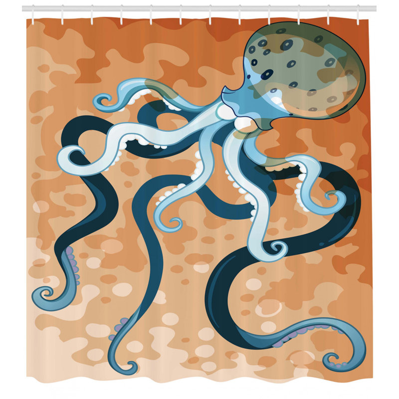 Ensemble de rideau de douche et crochets octopus, H 70 po x l 69 po
