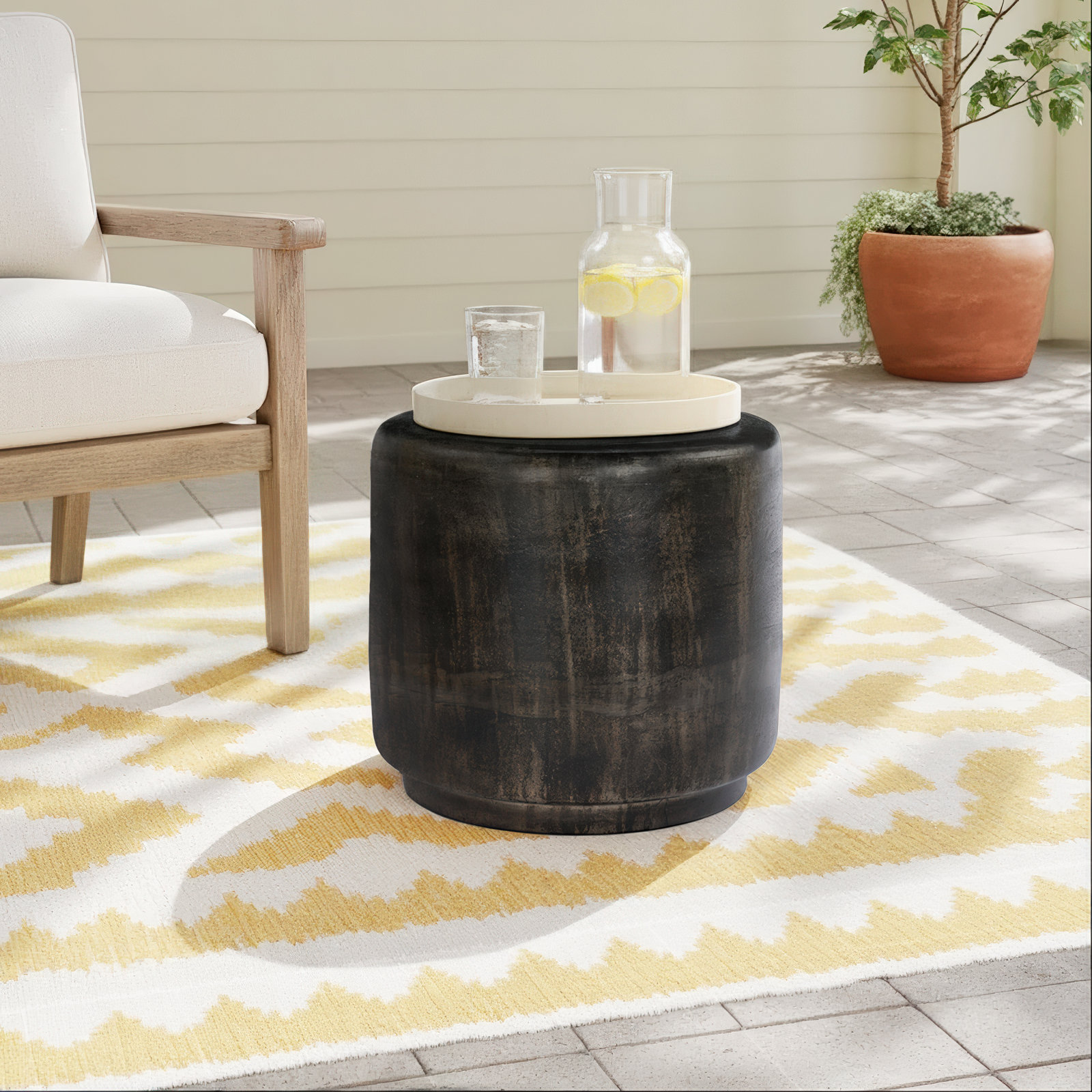 Venetia Outdoor End Table, Distressed Bronze