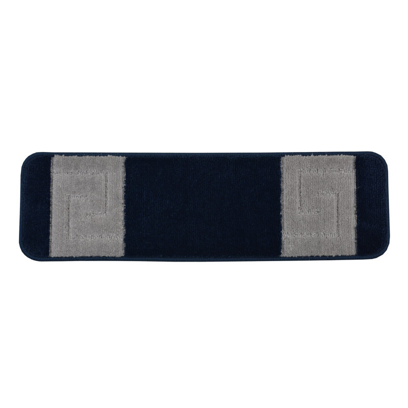 Tapis d'escalier géométrique à bordure moyenne lavable à la machine, Bleu marine, 12 Pieces Included