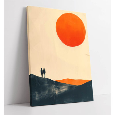 Orange Sun Landscape Silhouette Of Couple Multicoloured Canvas Wall Art Print Picture 
