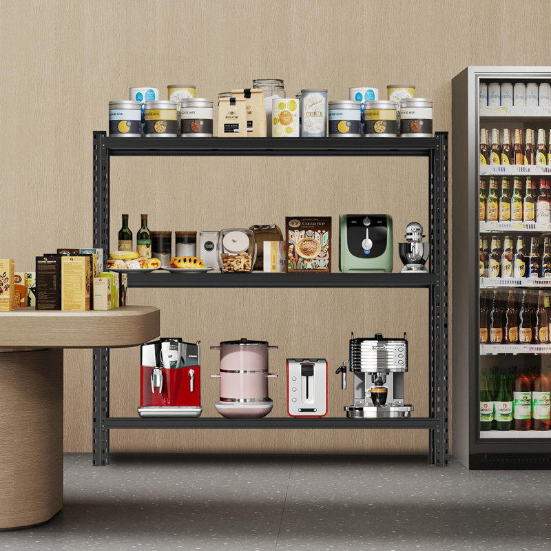 5-tier shelving unit with protective side rails, 63" x 67" x 19.7", Matte Black