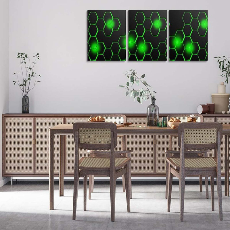 3 Piece Wrapped Canvas Print, Green