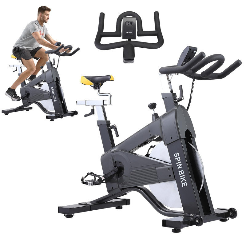 Vélo d'exercice magnétique - Vélo stationnaire d'intérieur pour la gymnastique à domicile, capacité de poids de 300 lb, entraînement par courroie silencieuse, siège réglable et support à tablette