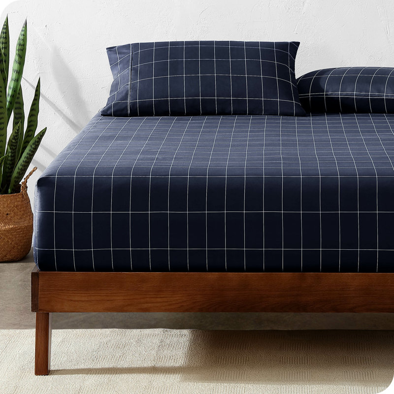 Drap-housse en microfibre, Grille - minuit / blanc, Drap-housse de taille double