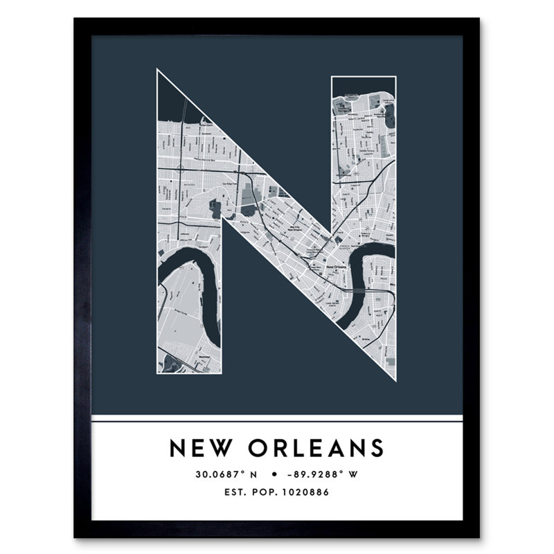 New Orleans City Map New Orleans Navy - Single Picture Frame Typography