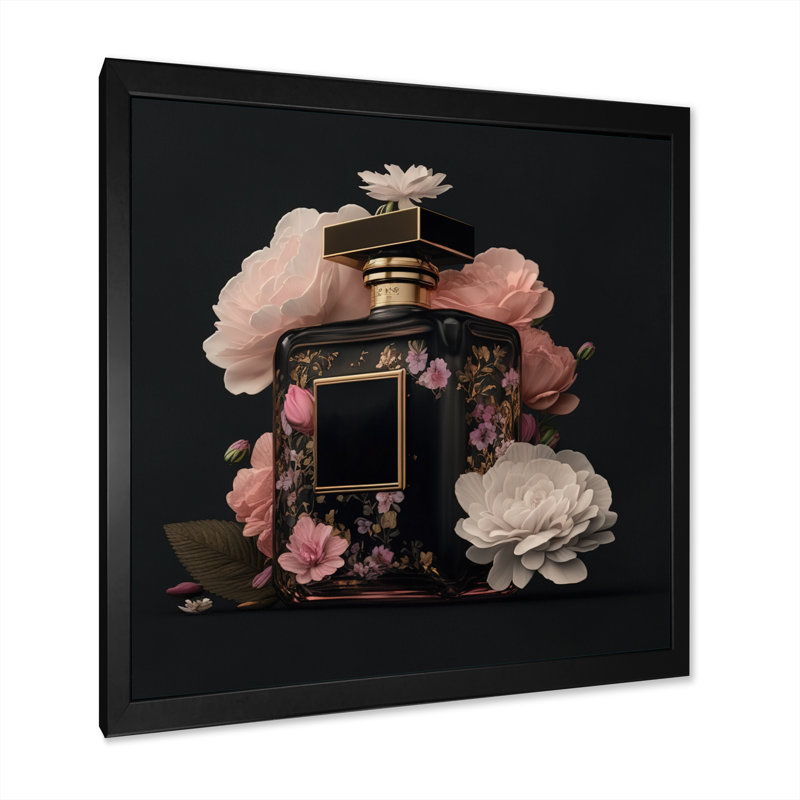«Elegant Floral Perfume Bottle II», reproduction sur toile, H 16 po x l 16 po x P 1 po, Cadre noir