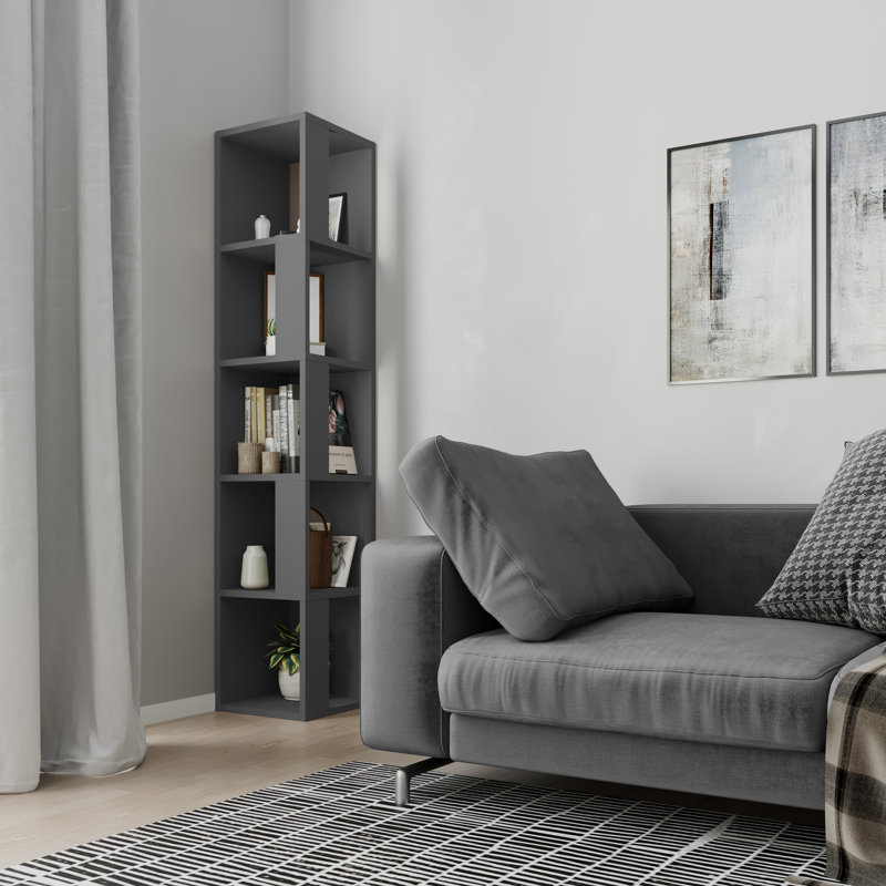 Bensonhurst Corner Bookcase Unique Design & Modern Style, Antracite
