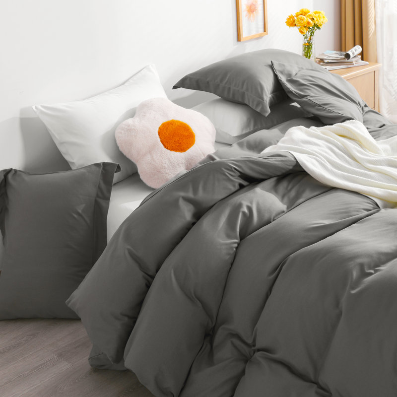  Duvet Cover Set, Dark Gray, Queen Duvet Cover + 2 Standard Shams