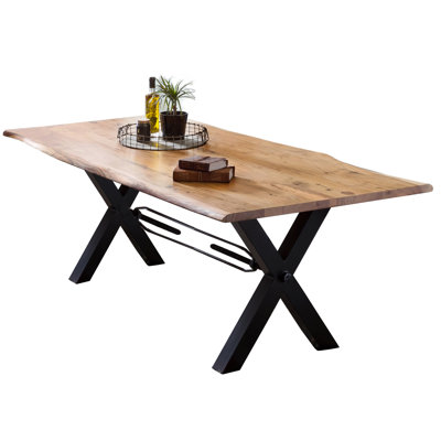 Nakke Acacia Solid Wood Top Metal Base Dining Table