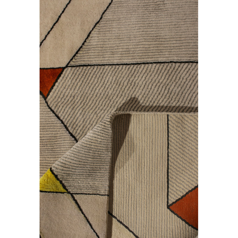 Mid Century Modern Hand Knotted Wool Geometric Area Rug, Rectangle 10' x 14'
