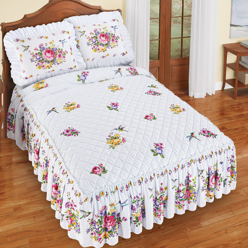 King White Floral Polyester Summer Bedspread