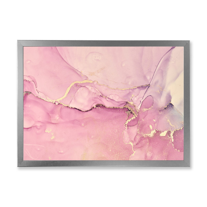 «Pink Marble Waves II», peinture sur toile, H 16 po x l 32 po x P 1 po, Cadre photo argenté