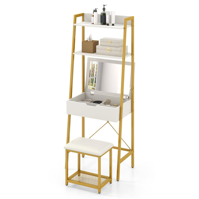 Dressing Table with Mirror, Gold / White