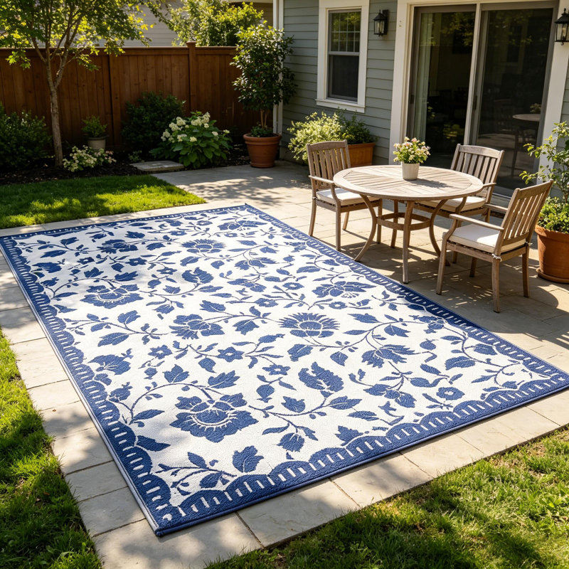 Tapis floral en plastique avec sac pour l'extérieur, White, Rectangle 6' x 9'