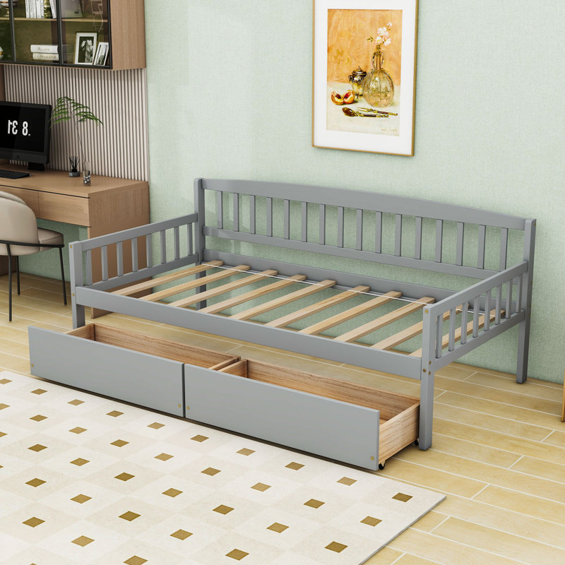 Lit de jour simple avec double fonctionnalité et tiroirs de rangement intégrés, Gris