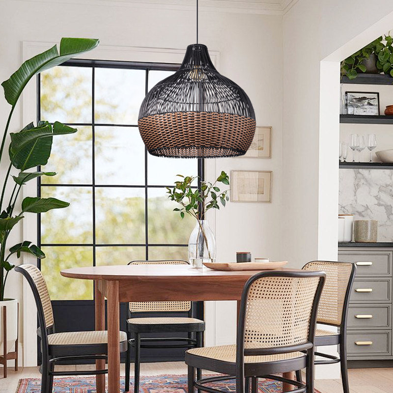 Luminaire suspendu en dôme naturel à 1 lumière Assiatou, H 78 po x l 23,62 po x P 23,62 po