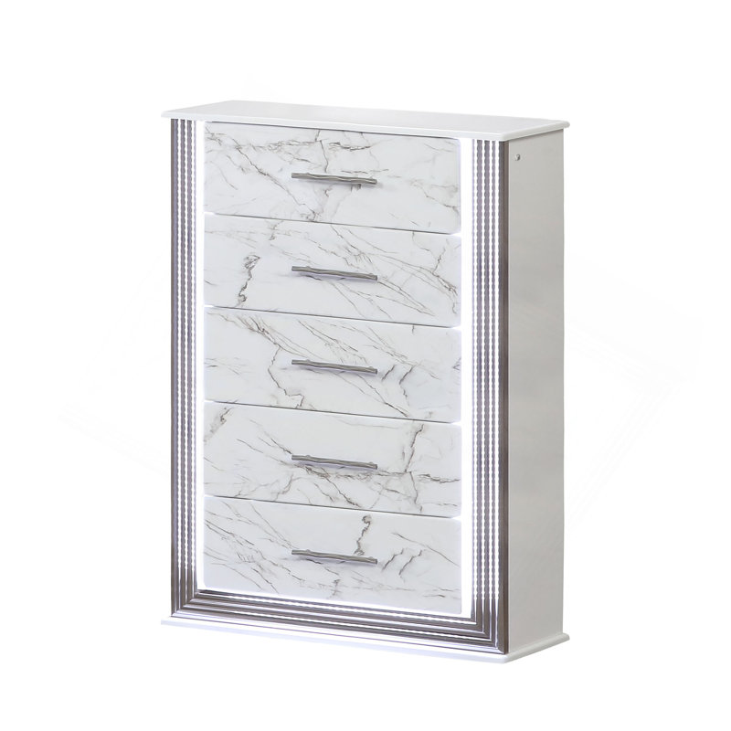Commode Desire - Tiroirs en marbre avec panneaux latéraux à DEL et garniture métallique pour une organisation de chambre spacieuse et élégante